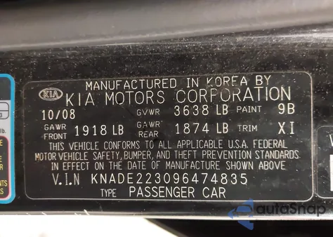 2009 Kia Rio z USA, uszkodzony, nr VIN KNADE223096474835